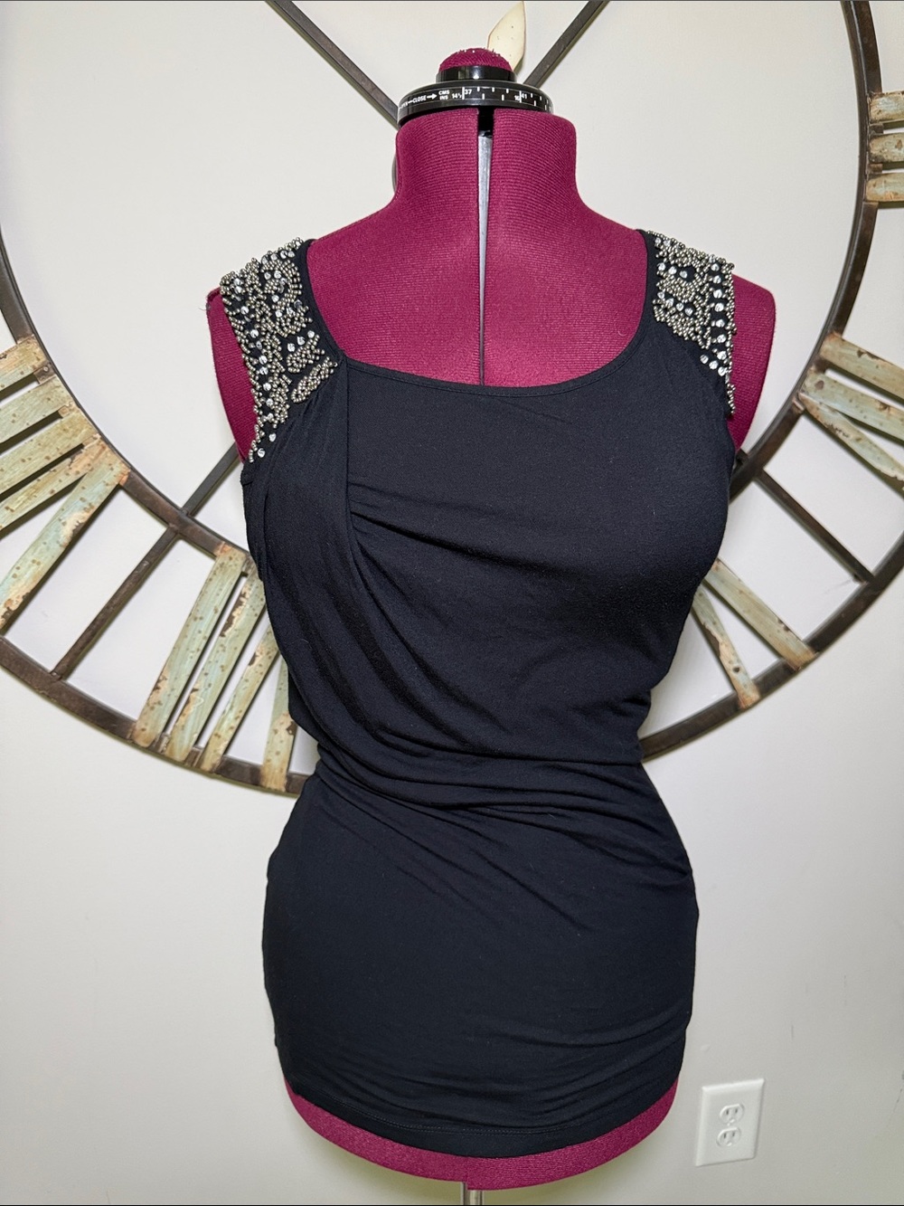 Design History Embellished Shoulder Black Women's Top